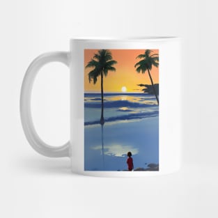 Summer Sunset Kid Palm Tree Beach Ocean Mug